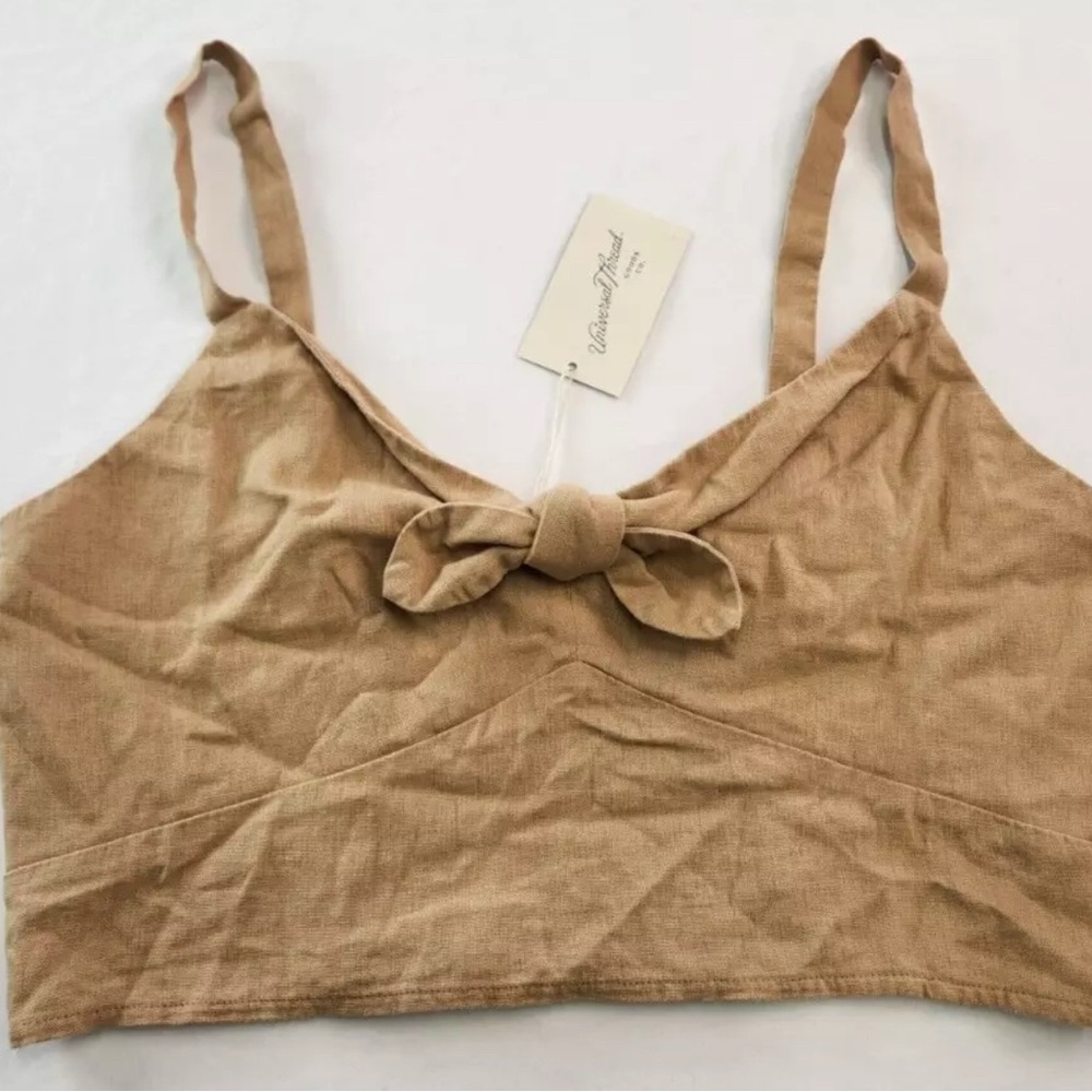 Linen tan crop top with Bow Accent